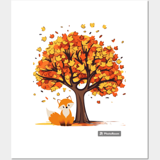 Fall/Autumn with tree and fox Posters and Art